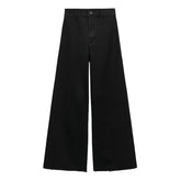 Pantalon large à lisière brute en noir, coupe slim, taille haute, coupe droite